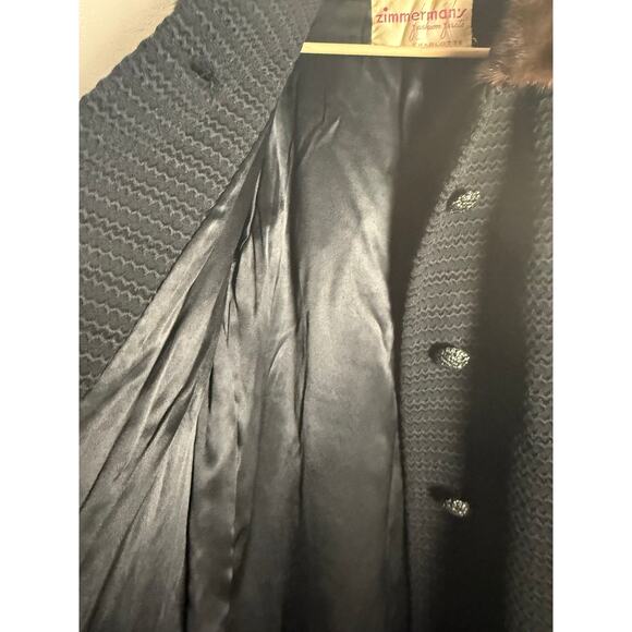 Zimmerman’s Vintage 50s 60s Black Woven Wool Coat Brown Mink Fur Collar Medium - Picture 11 of 12